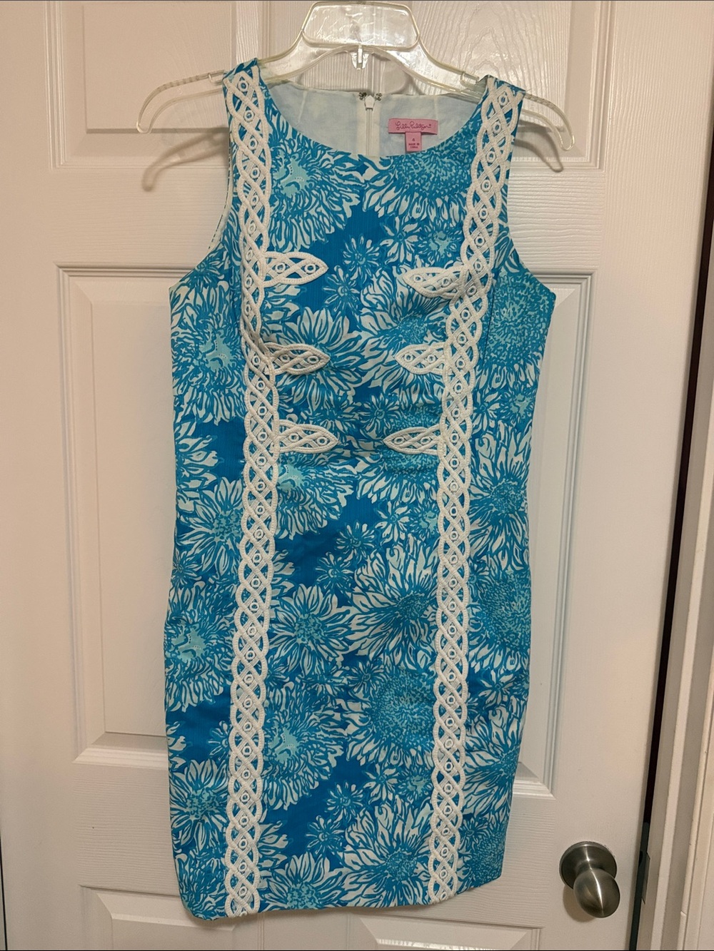 Lilly Pulitzer Turquoise & White Floral Lace-Trim Midi Dress